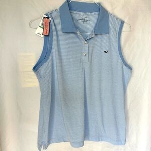 NEW Vineyard Vines Light Blue Striped women’s sleeveless shirt. Size Large